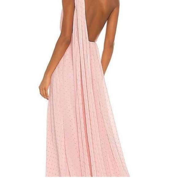 MICHAEL COSTELLO X REVOLVE Pink Chiffon with Gold One Shoulder Goddess Gown M - Picture 3 of 9